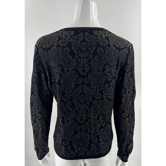 Ann Taylor Black Beige Nude Size L Illusion Floral Button Front Cardigan Sweater - Picture 4 of 6
